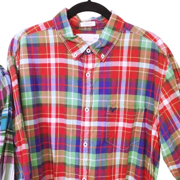 Lot of 2 Tops American Eagle Plaid Vintage Fit XL Button-Down LSL Pockets Cotton - Picture 4 of 12